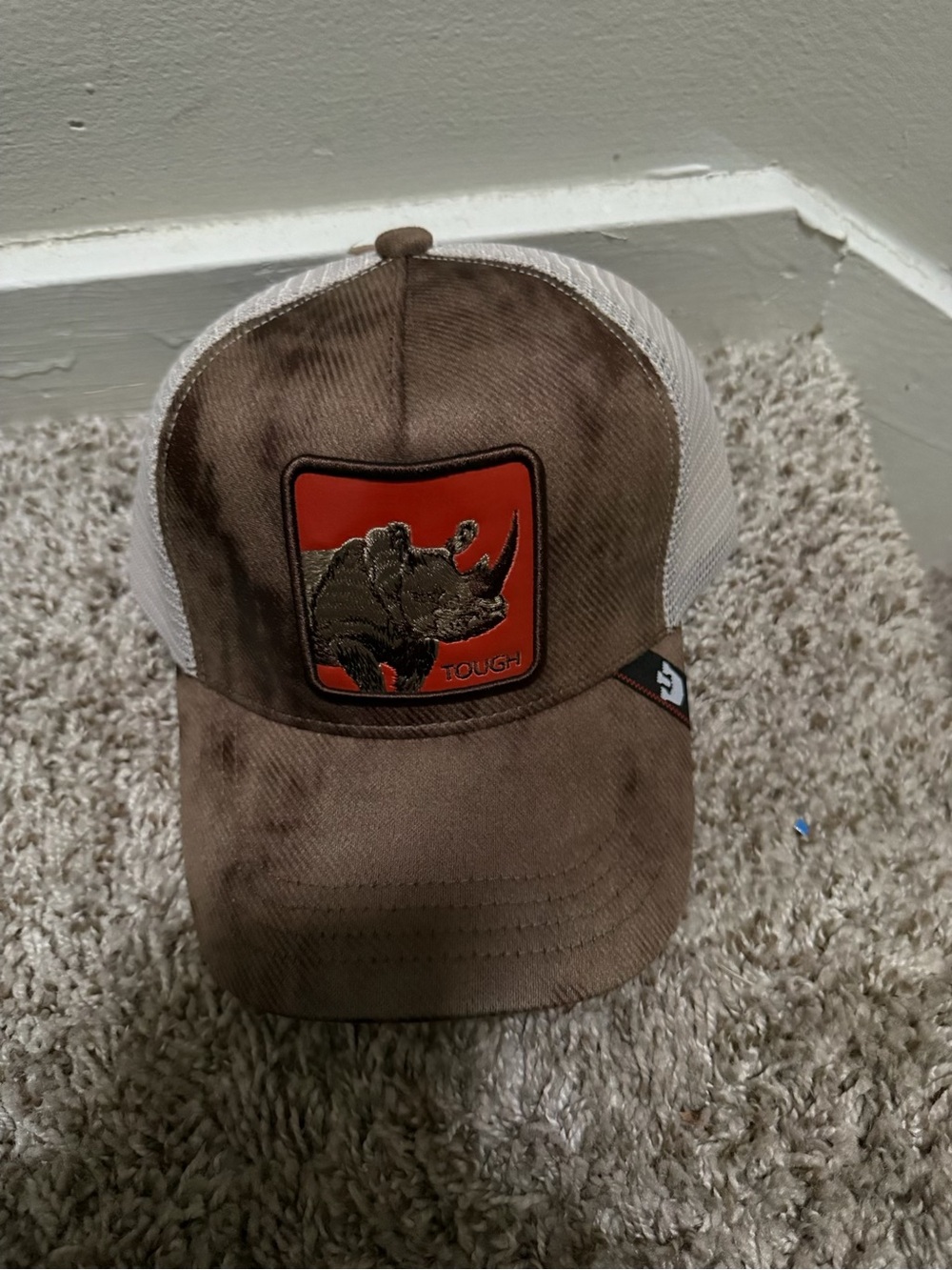 Brown Rhino Patch Trucker Hat with White Mesh
